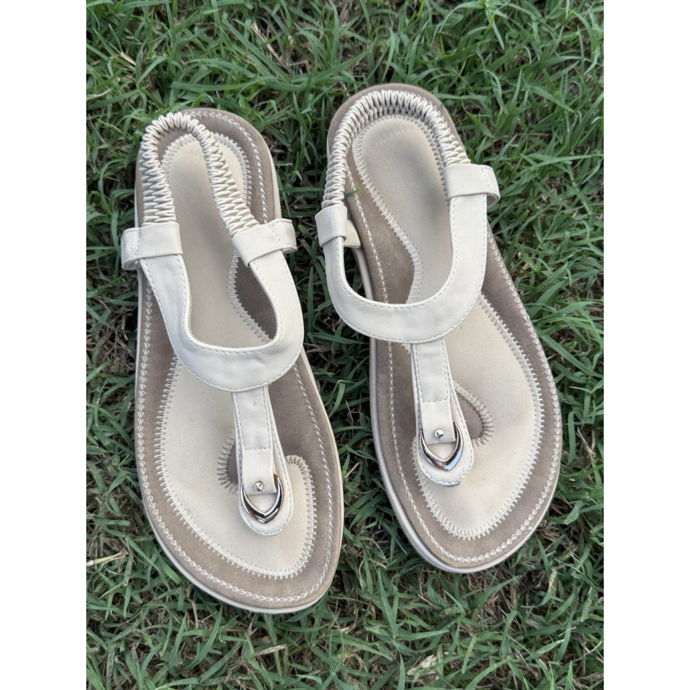 Women's SOCOFY Thong T-Sandals Size 39 US 8.5 Or 9 Flat Bohemia Elastic Strap